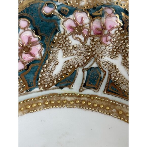 Vintage 40's Nippon Porcelain Bowl Gold Beading Pink Flowers 10" - Picture 15 of 16